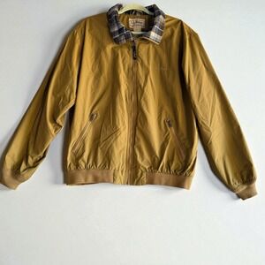 L.L. Bean Men's Flannel-Lined Nylon Bomber‎ Jacket – Tan / Plaid Lining – Size L
